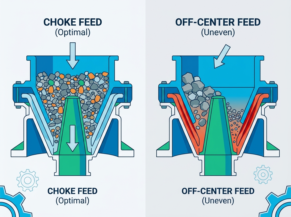 Crusher wear parts uneven wear diagnostics