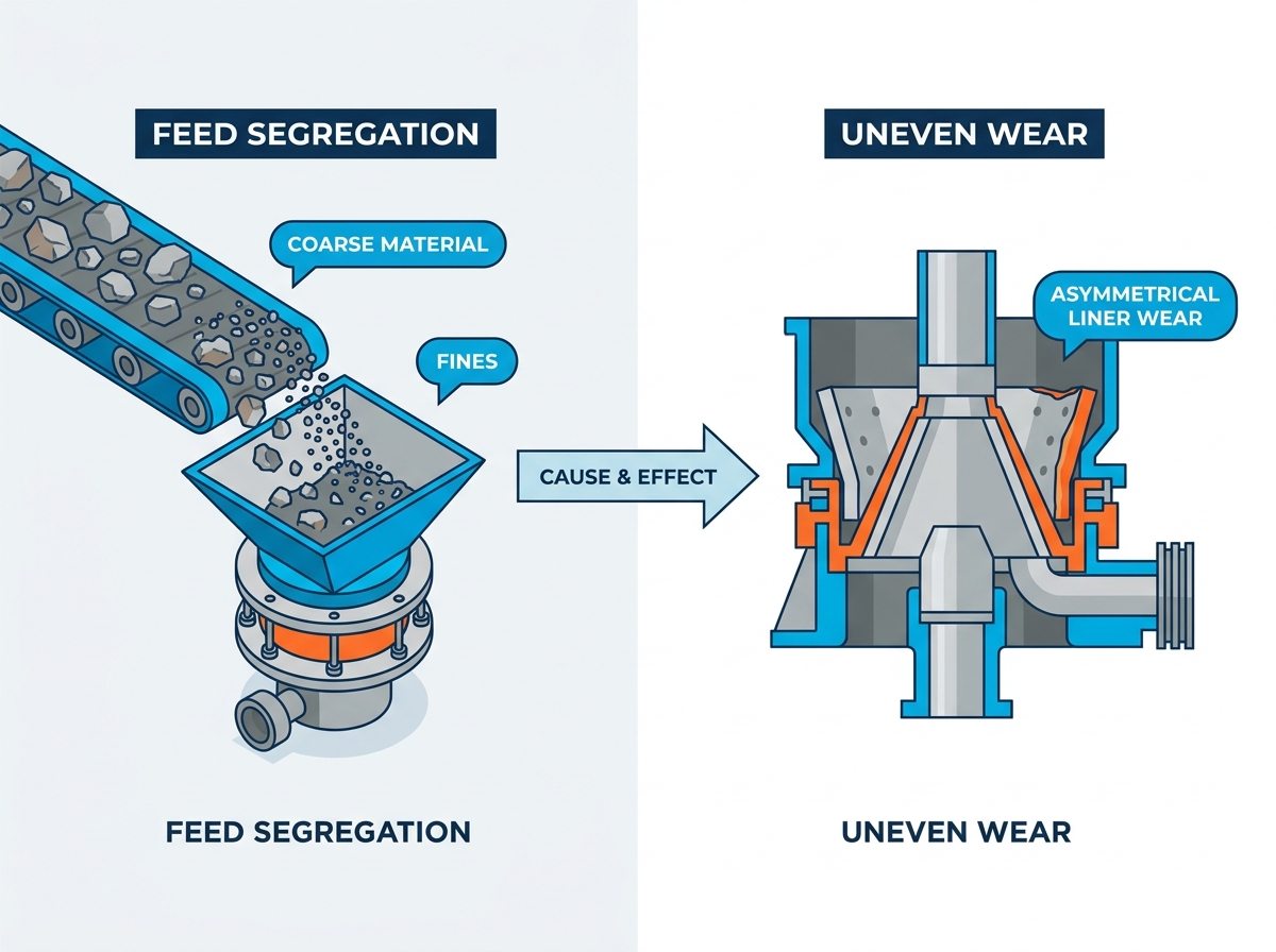 Uneven wear in crusher liners
