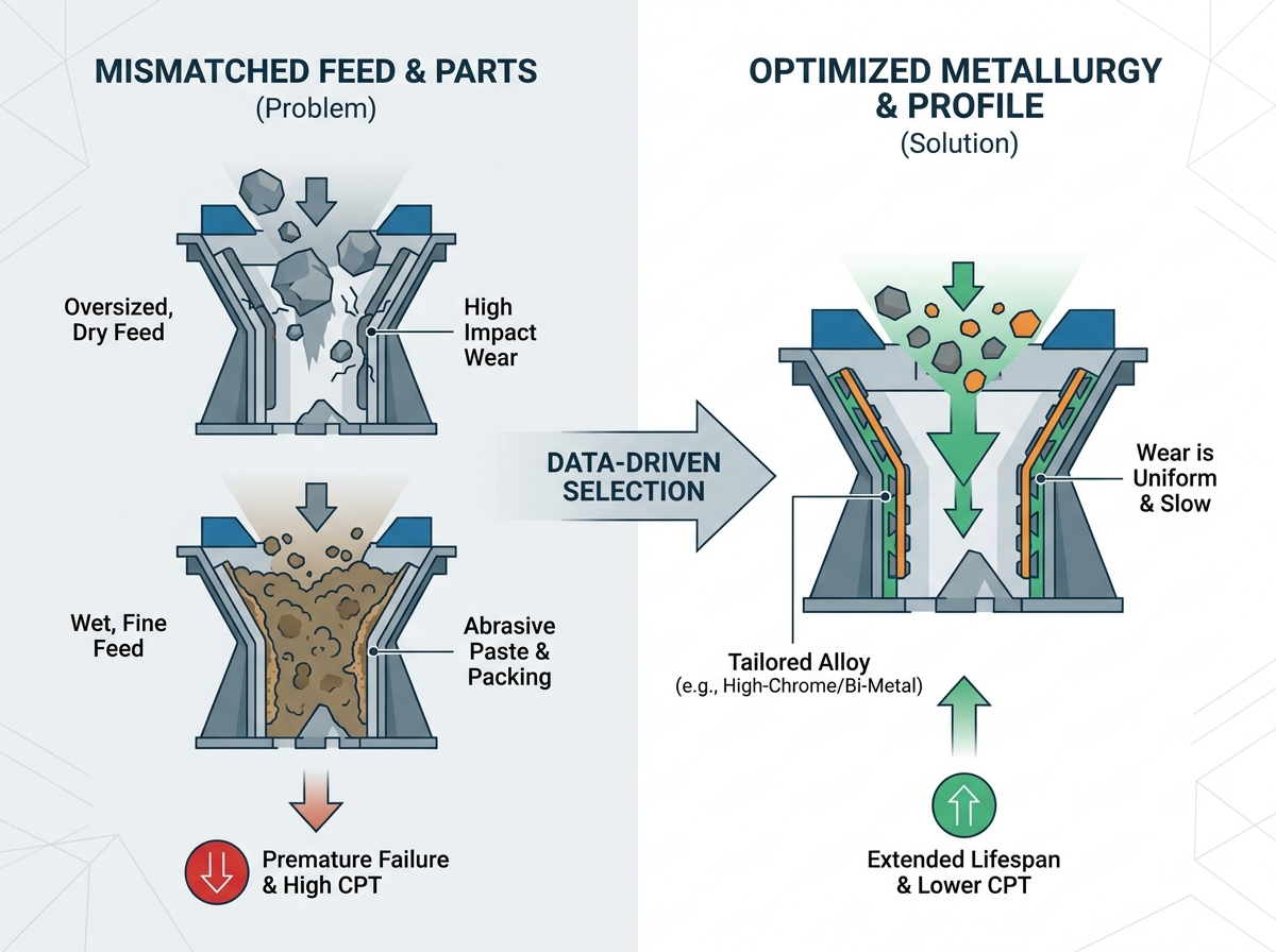 Crusher wear parts assessment and internal cavity inspection
