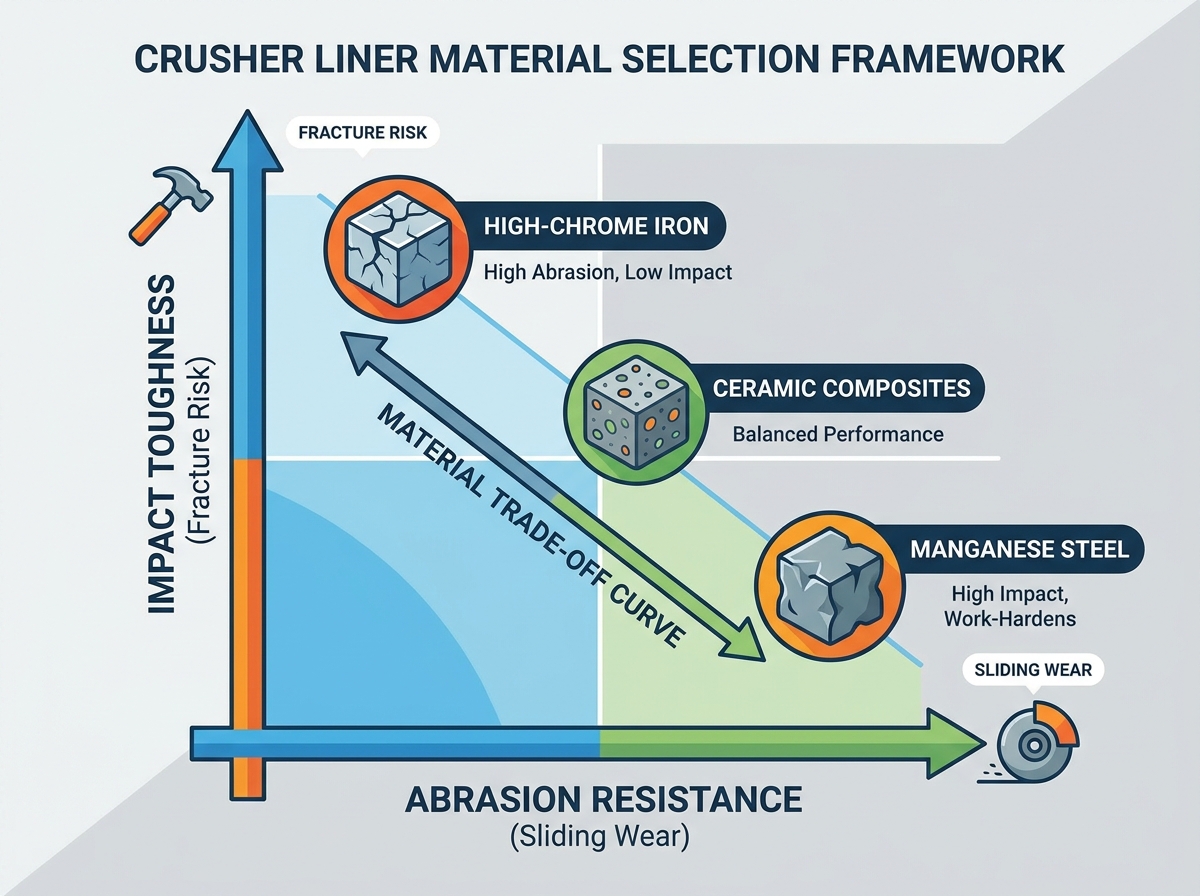 Crusher liners operating in high abrasion environments